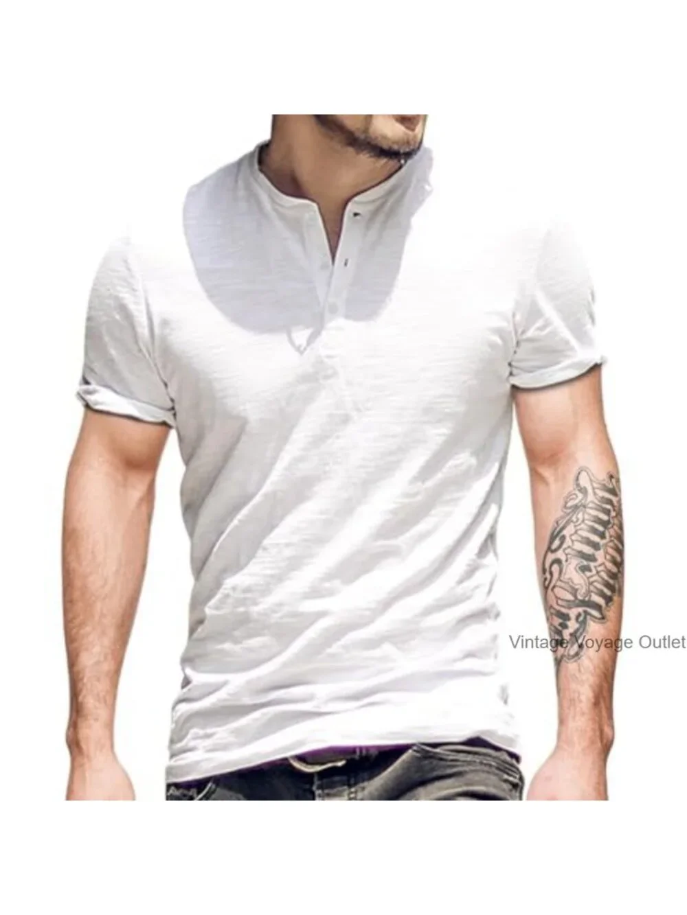 Mens Cotton Henley T-Shirt Short Sleeve 3 Button Athletic Slim Fit